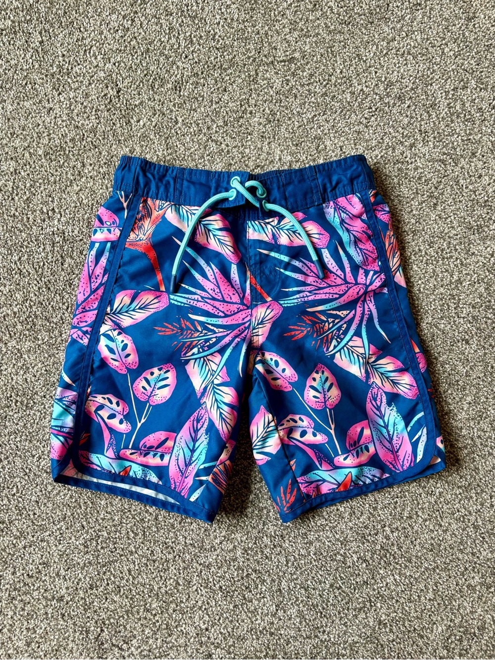 Sol Borne Blue and Pink Tropical Swim Trunks Swim Shorts Boys size 8
